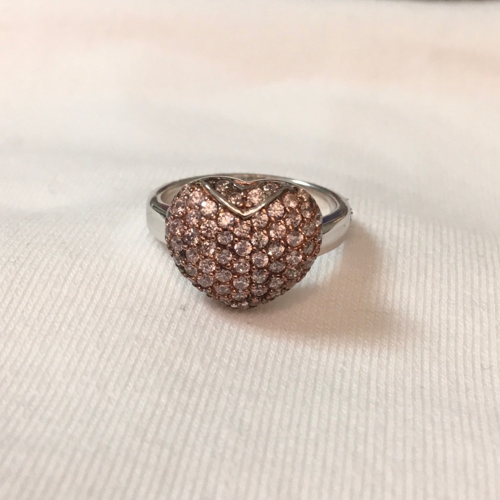 Charles Winston Pave CZ Heart 925 & Platinum Ring - Picture 6 of 7